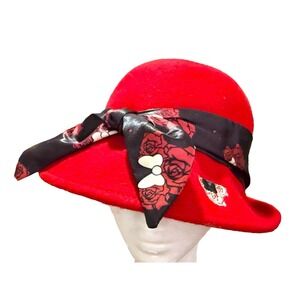 Disney Parks Minnie Rose Icon Fashion Cloche Scarves Red Womens Wool Hat